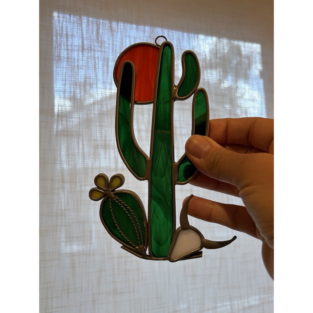 Decorative Stained Glass Desert Cactus Sun Catcher Stained Glass - 7 X 4 1/2"